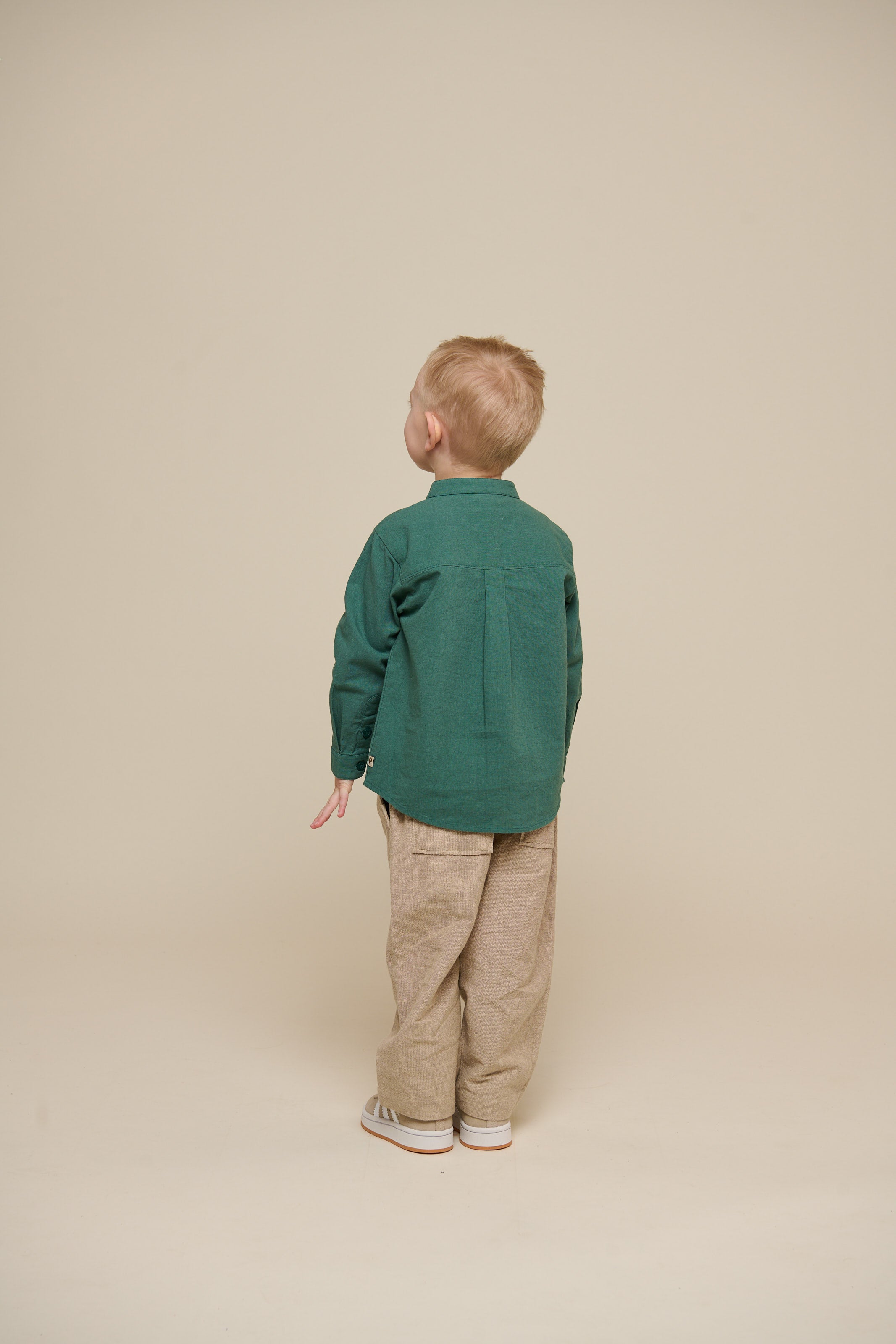Linen Mix Mandarin Collar Shirt - Kids - Tropical Green | 101203 Lucca