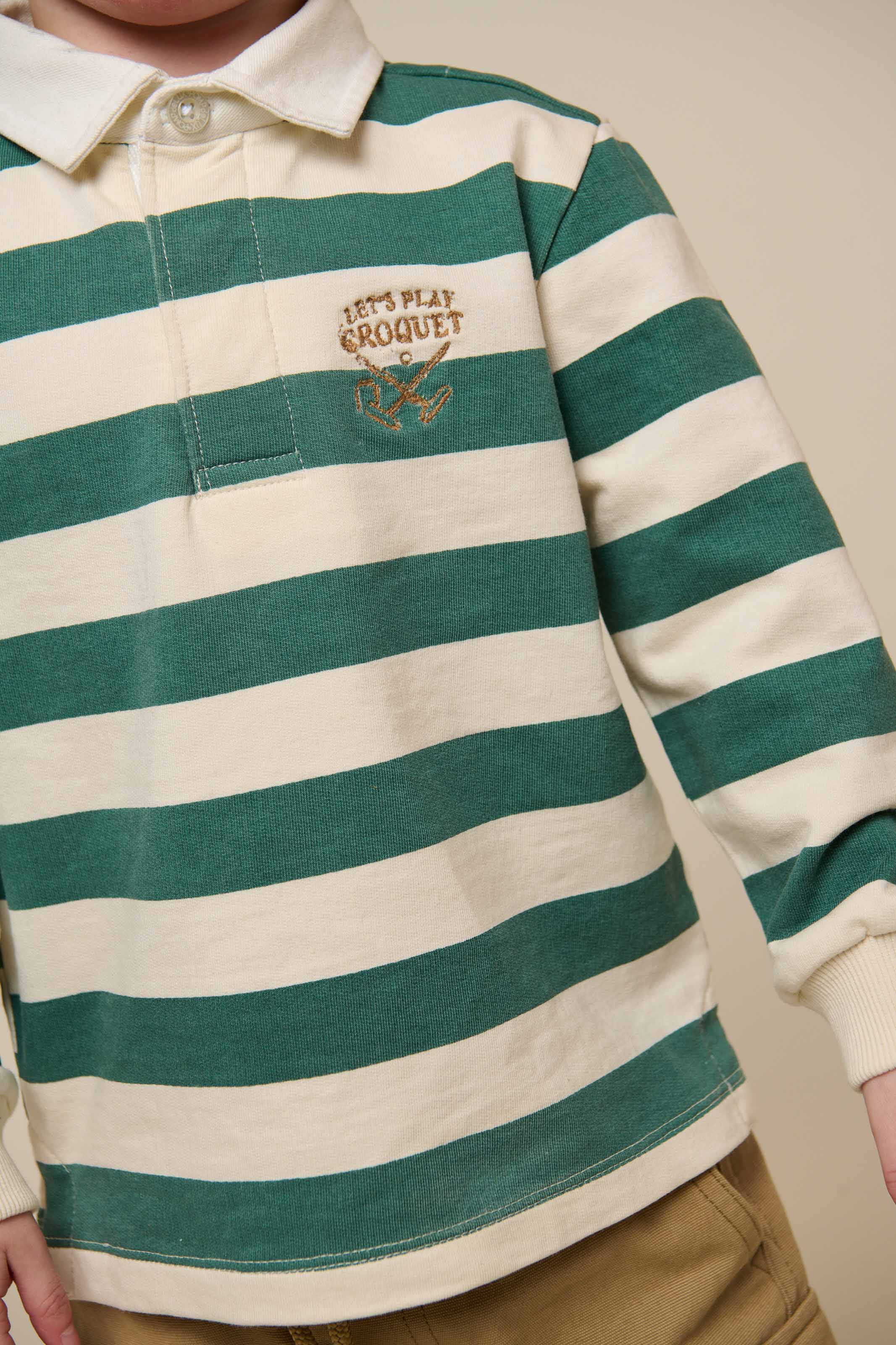 Striped Polo Sweatshirt - Kids - Tropical Green/Offwhite | 101340 Marco