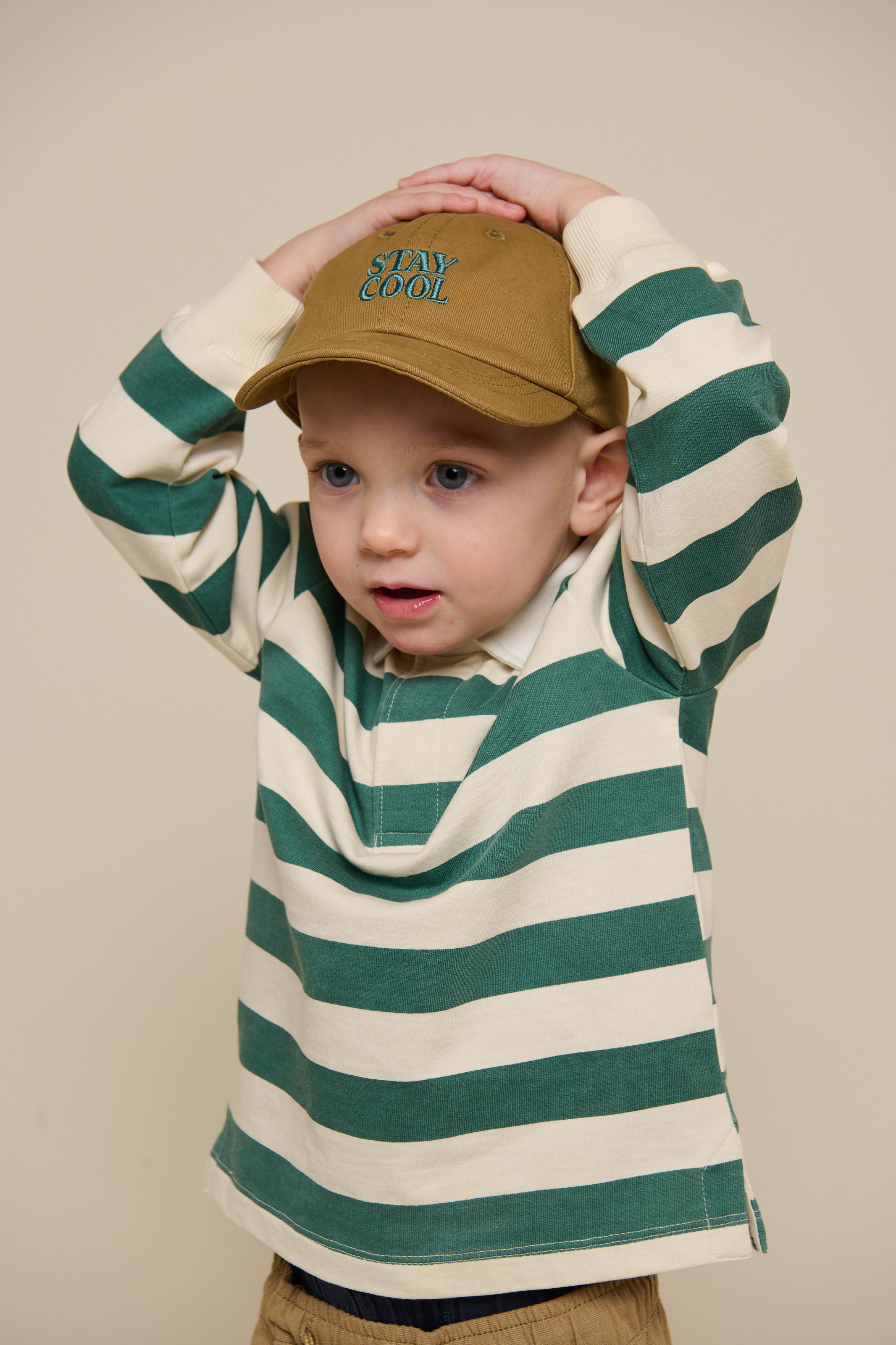 Striped Polo Sweatshirt - Kids - Tropical Green/Offwhite | 101340 Marco