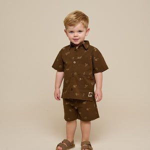 Printed Linen Mix Shirt - Kids - Dark Brown | 101167 William