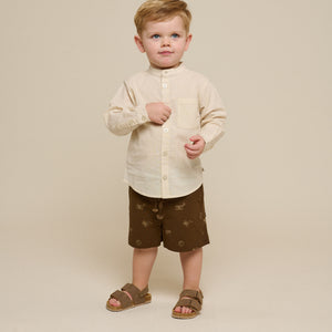 Linen Mix Mandarin Collar Shirt - Kids - Offwhite | 101201 Lucca