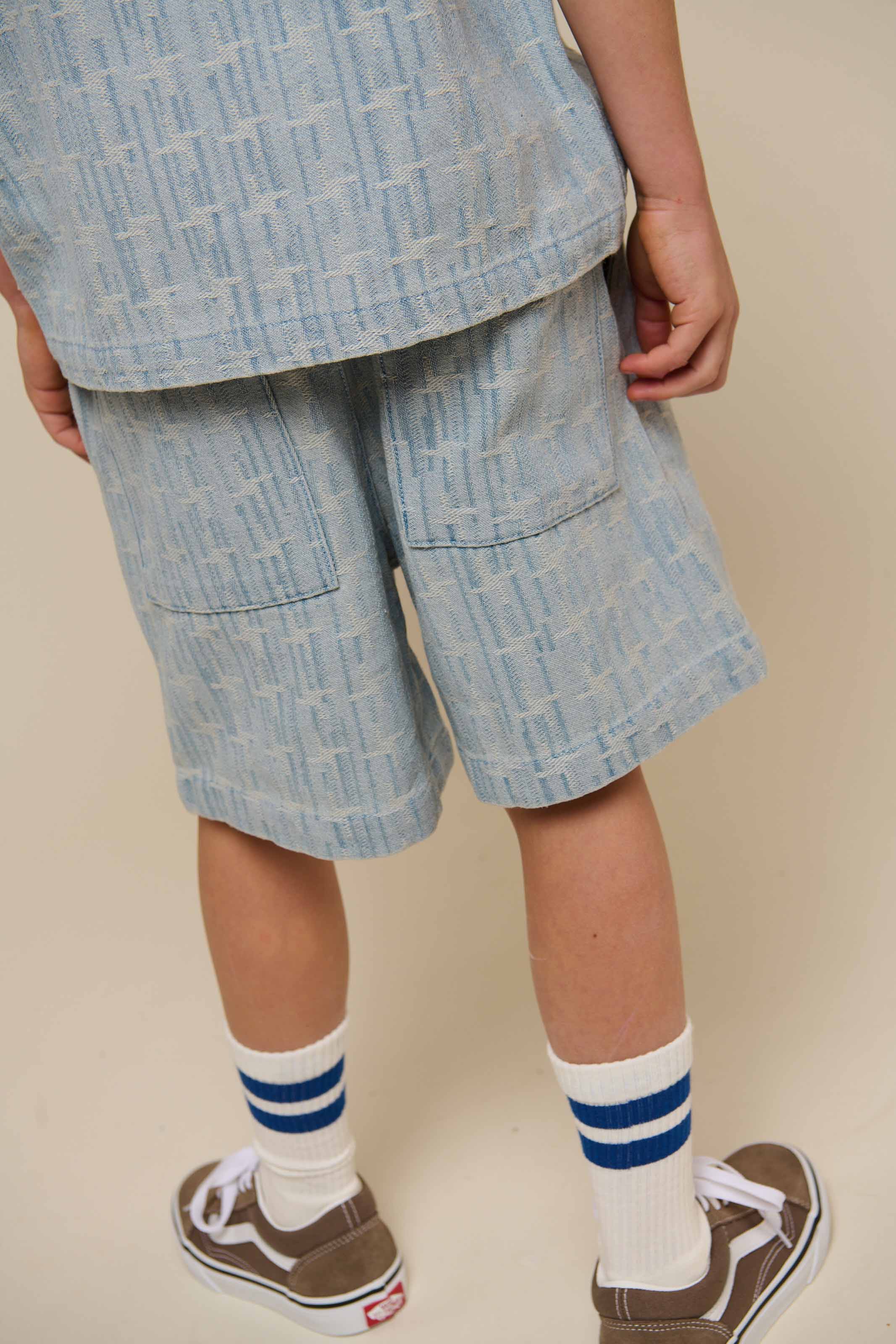 Jacquard Denim Short Sleeve Shirt Jacket - Tween - Blue Denim | 101093 Kyle