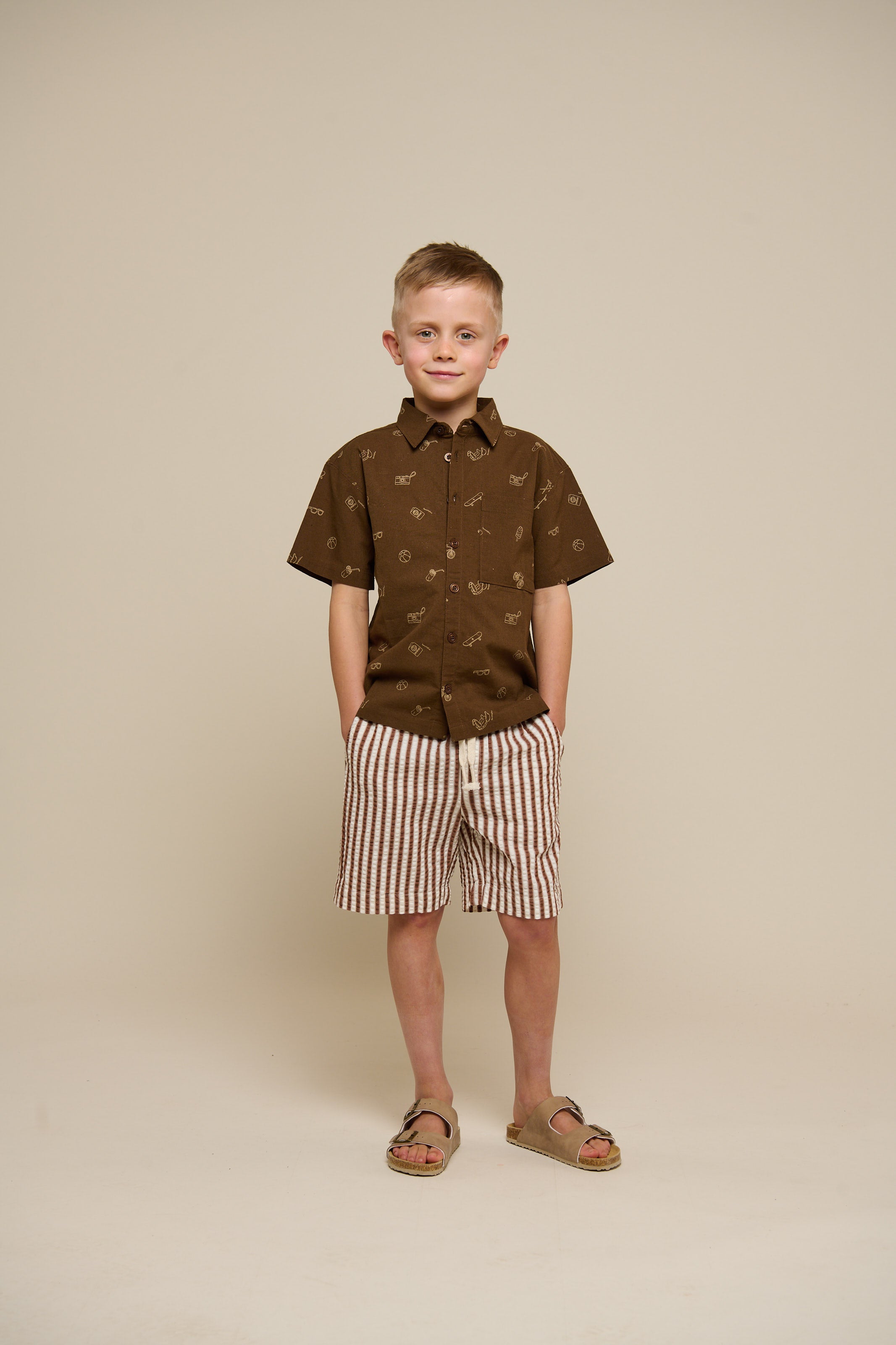 Printed Linen Mix Shirt - Tween - Dark Brown | 101168 William
