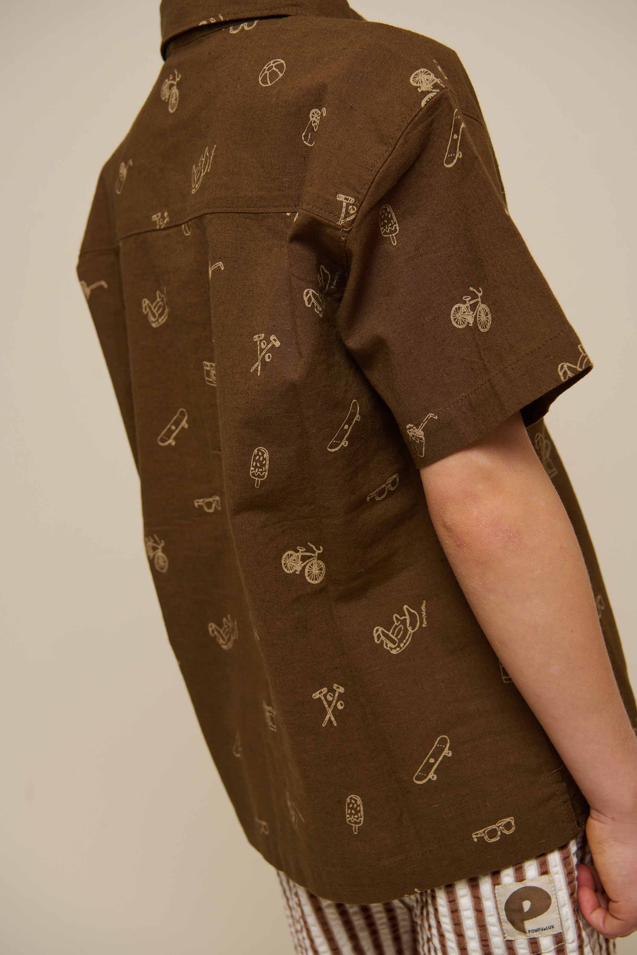 Printed Linen Mix Shirt - Tween - Dark Brown | 101168 William