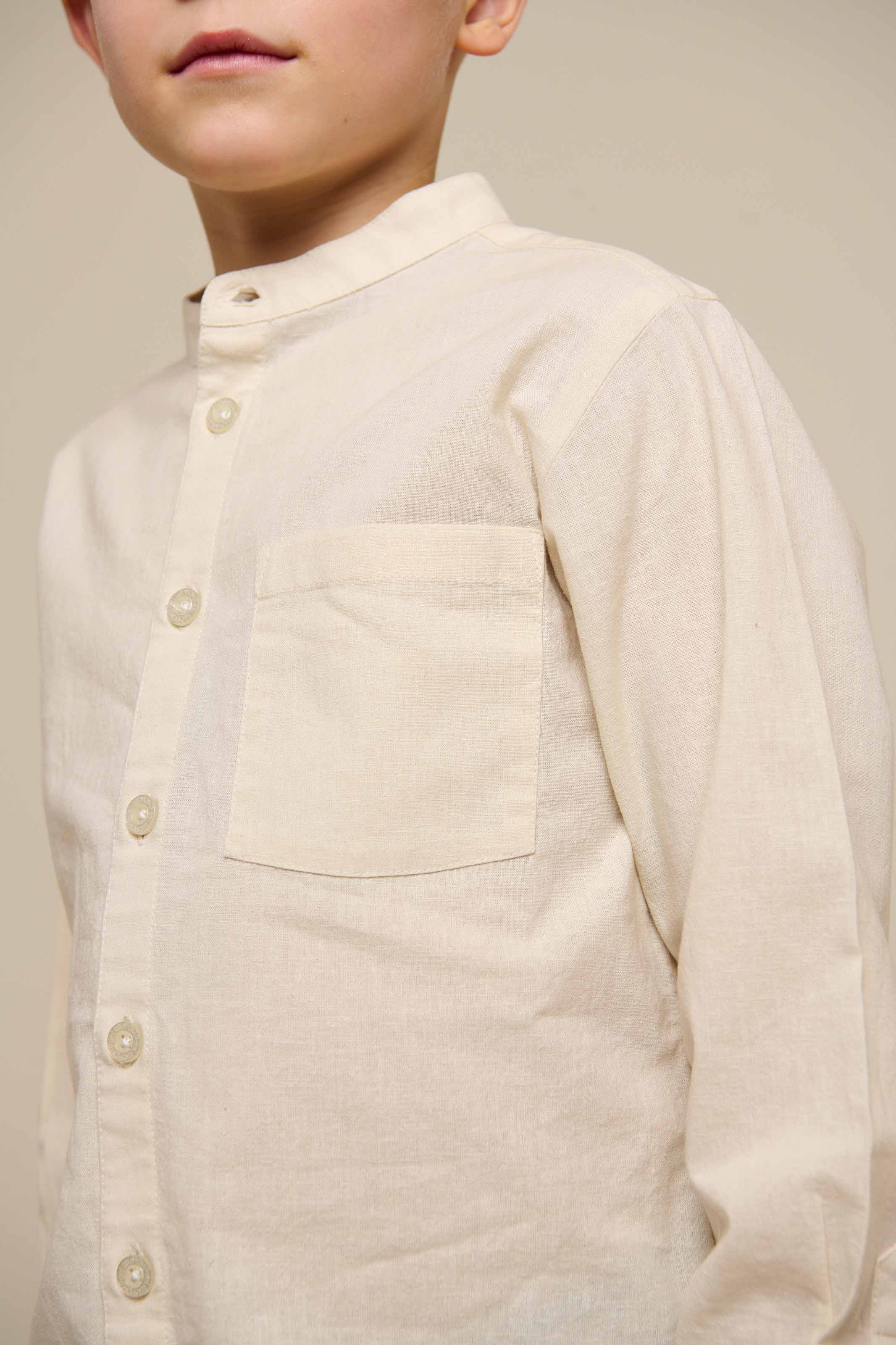 Linen Mix Mandarin Collar Shirt - Tween - Offwhite | 101202 Lucca