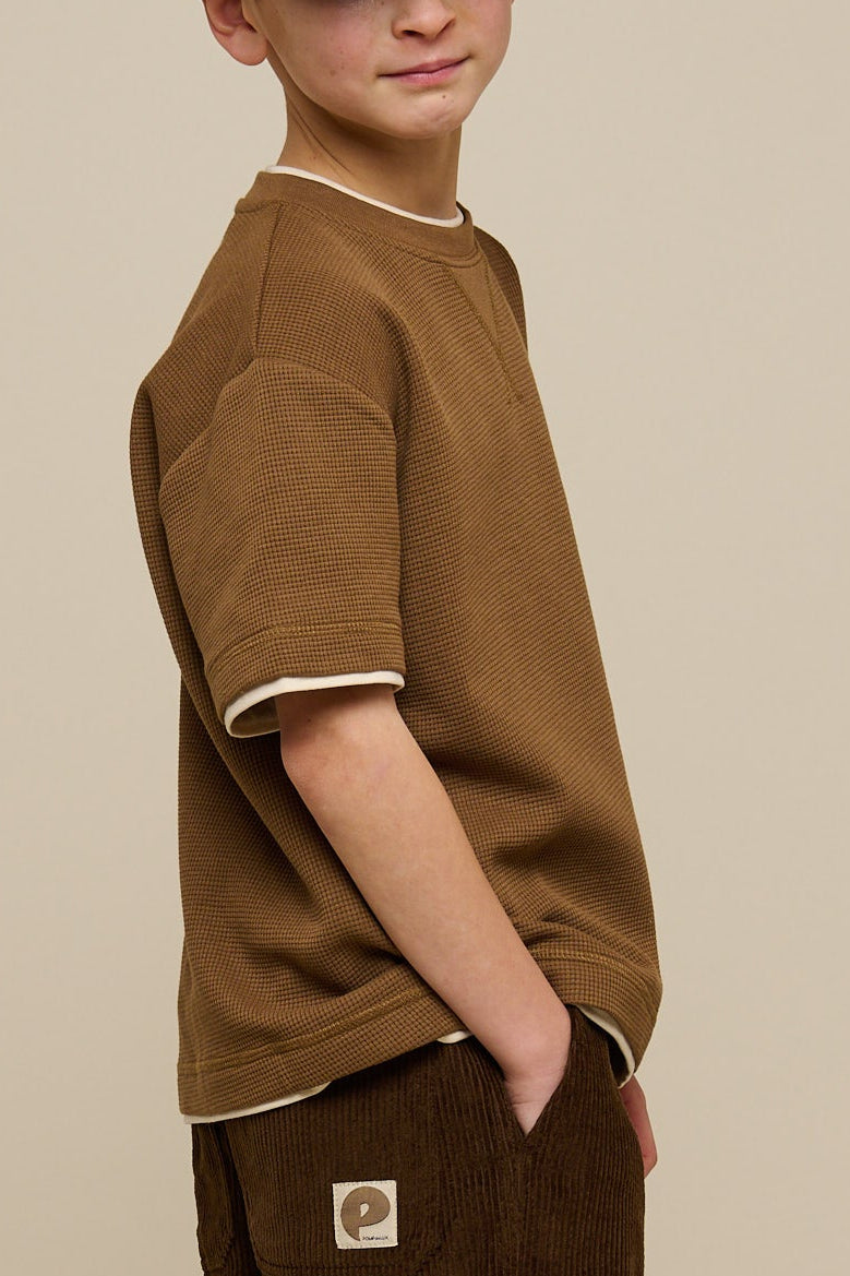Textured Short Sleeve T-Shirt - Tween - Coffee | 100712 Malthe