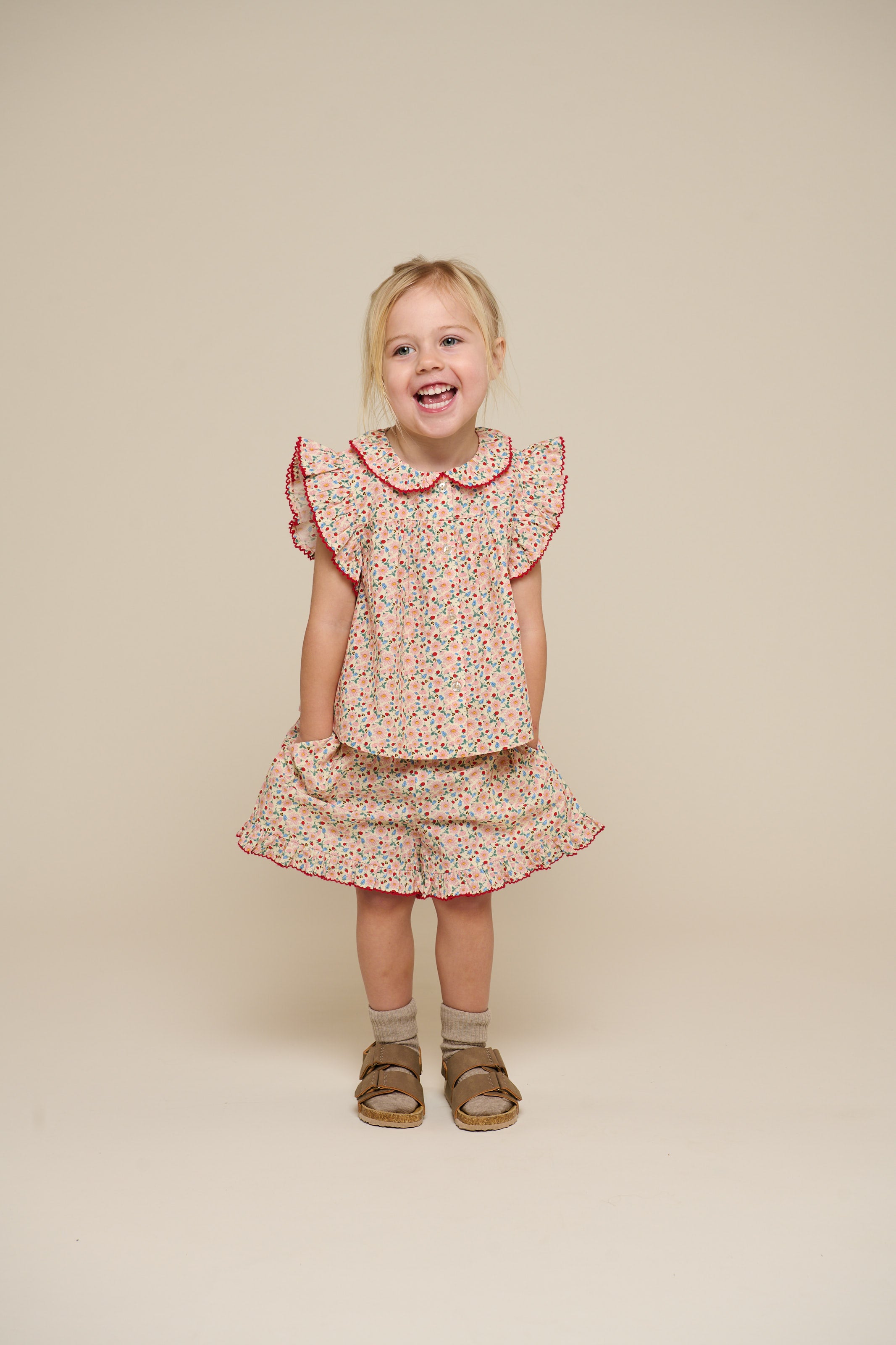 Flower Printed Poplin Shorts - Kids - Rose | 100956 Poppy