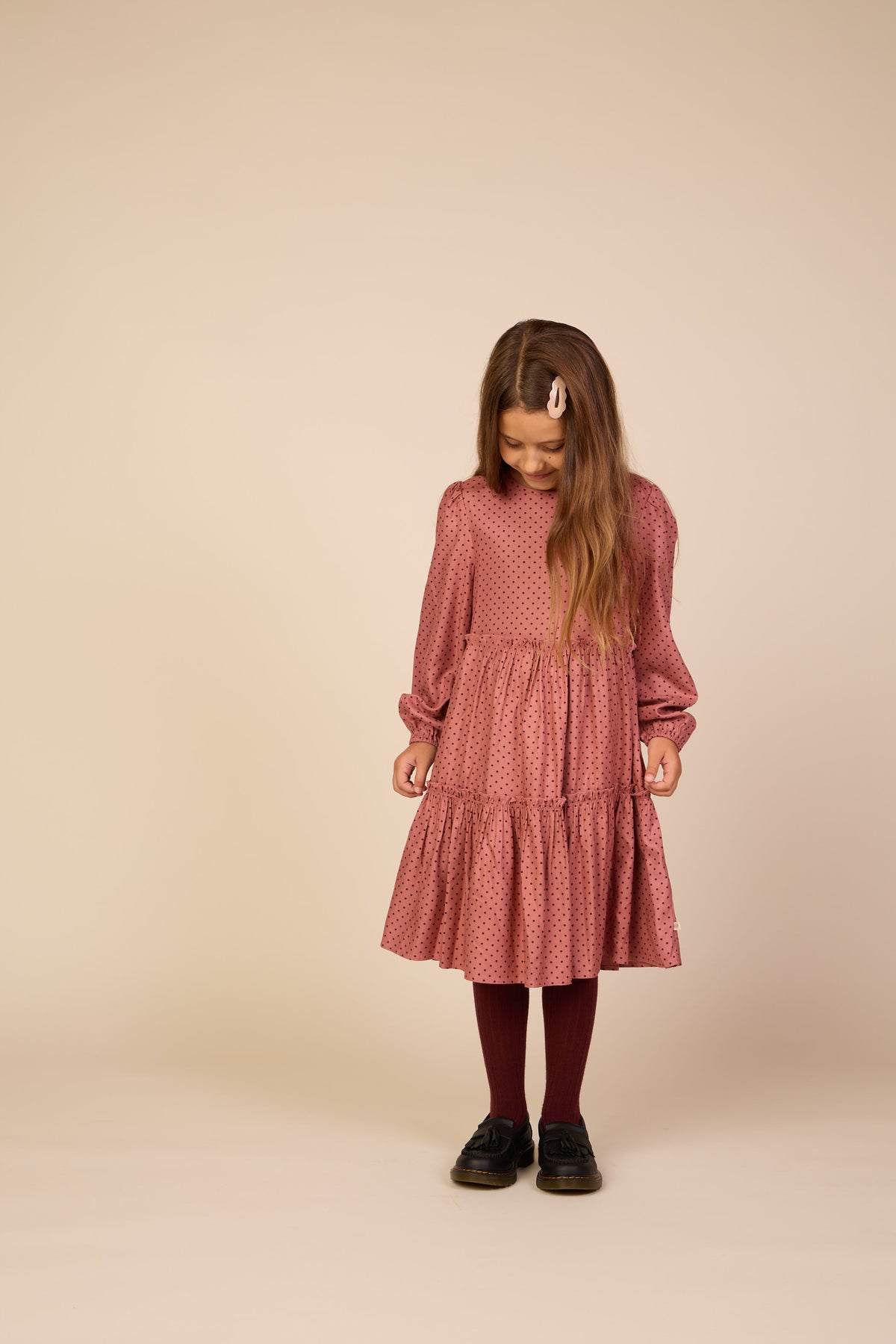 Dotted Viscose Midi Dress - Tween - Dusty Rose/Bordeaux | 101657 Feline