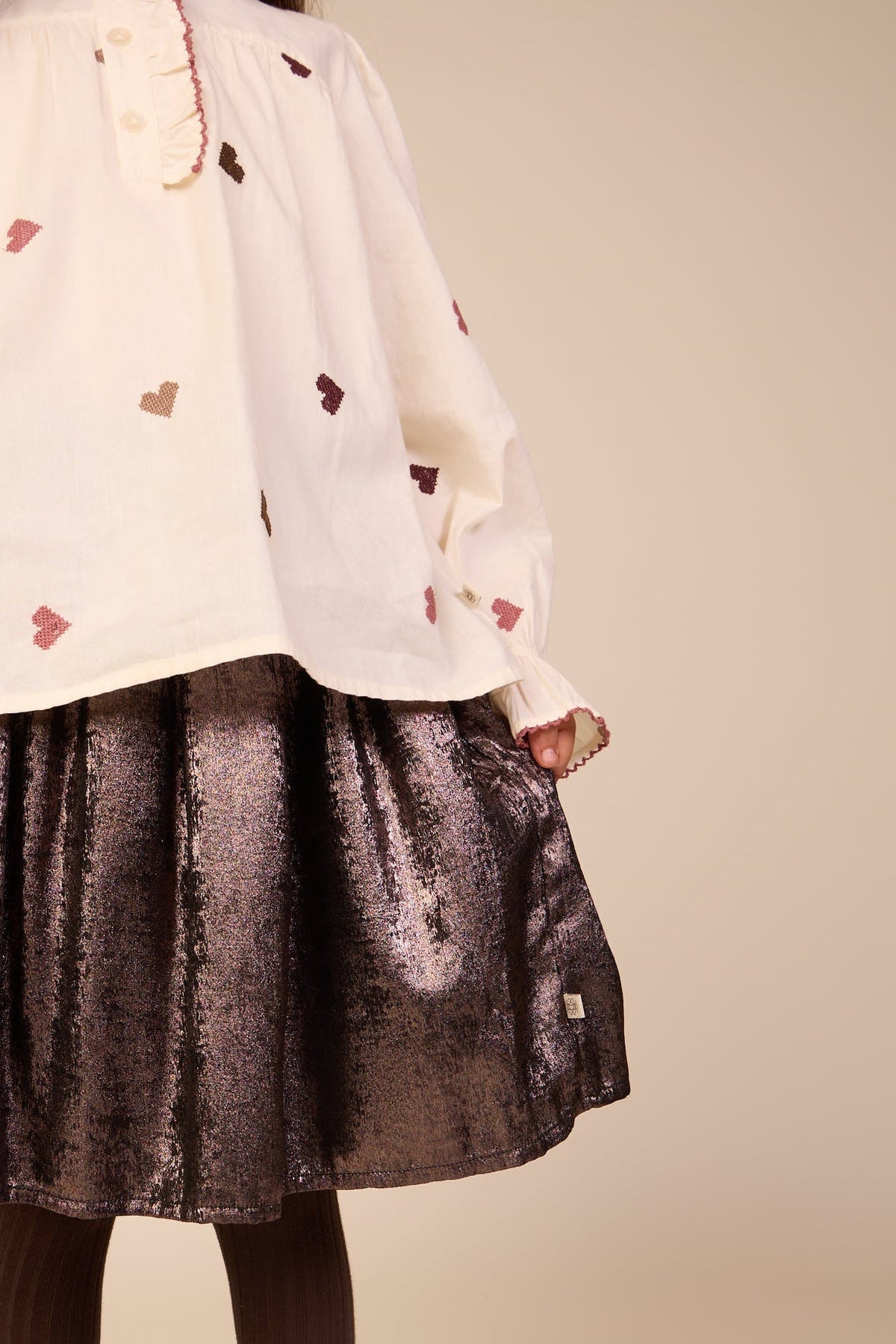 Heart Embroidered Cotton Blouse - Kids - Rose/Bordeaux | 101457 Elina