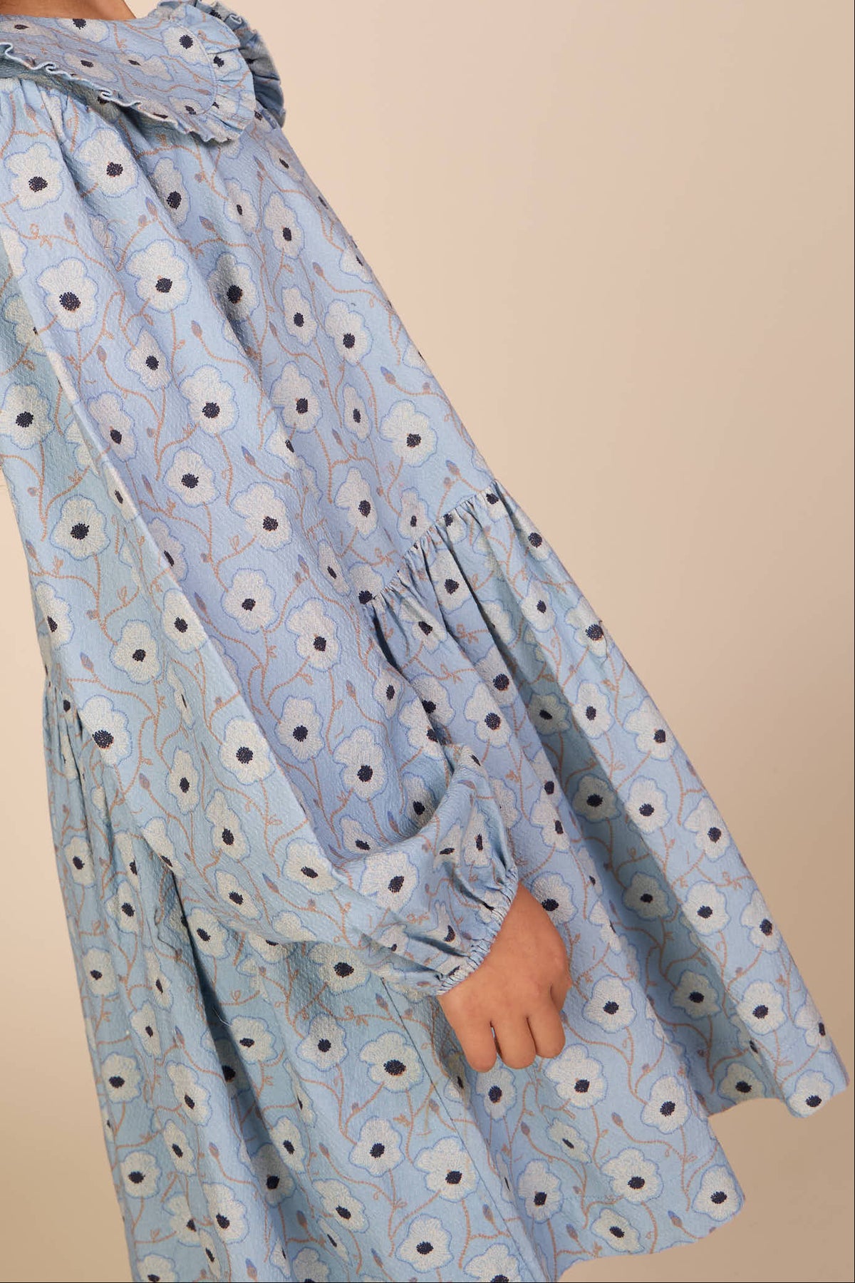 Floral Cotton Dress with Collar - Kids - Blue/Brown | 101427 Nova