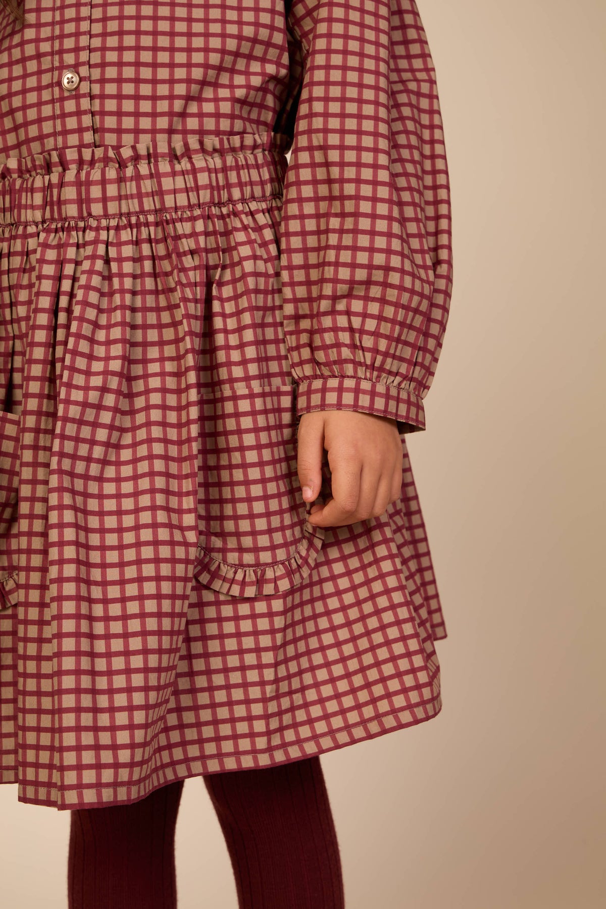 Frill Pocket Poplin Skirt - Tween - Bordeaux Check | 101444 Julia