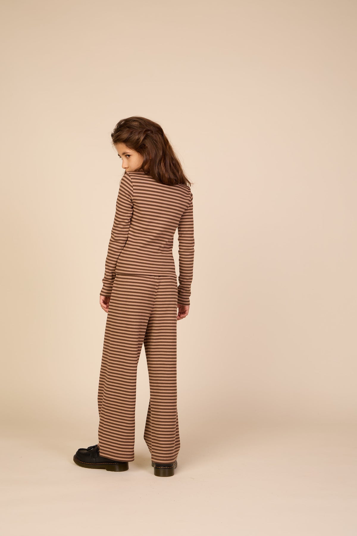 Striped Wide-Leg Rib Trousers - Tween - Brown/Light Brown | 101606 Gloria