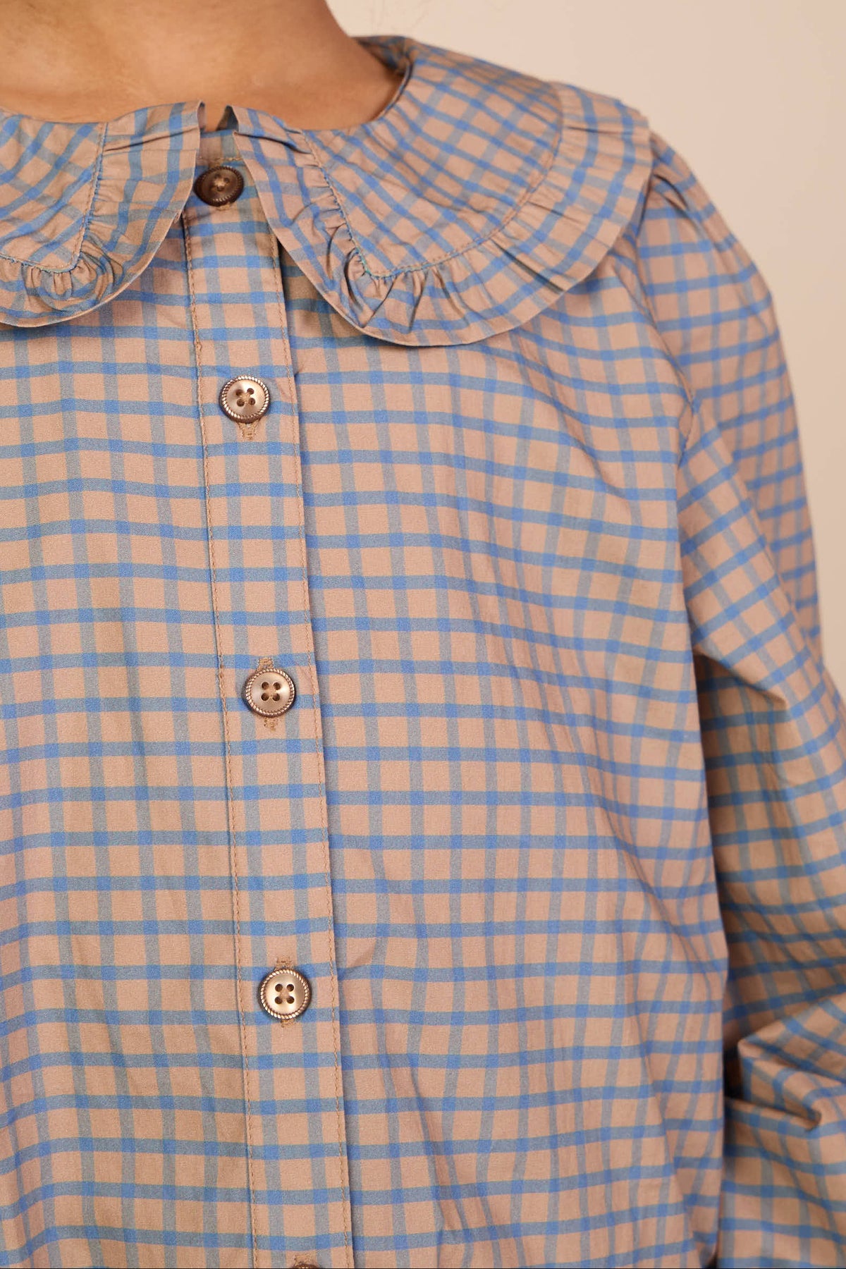 Frill Collar Poplin Blouse - Kids - Blue Check | 101451 Julia