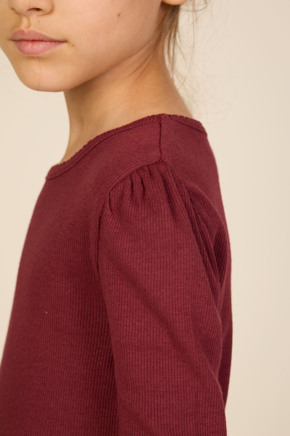 Ribbed Modal-Blend Long-Sleeve T-Shirt - Tween - Bordeaux | 101562 Lottie