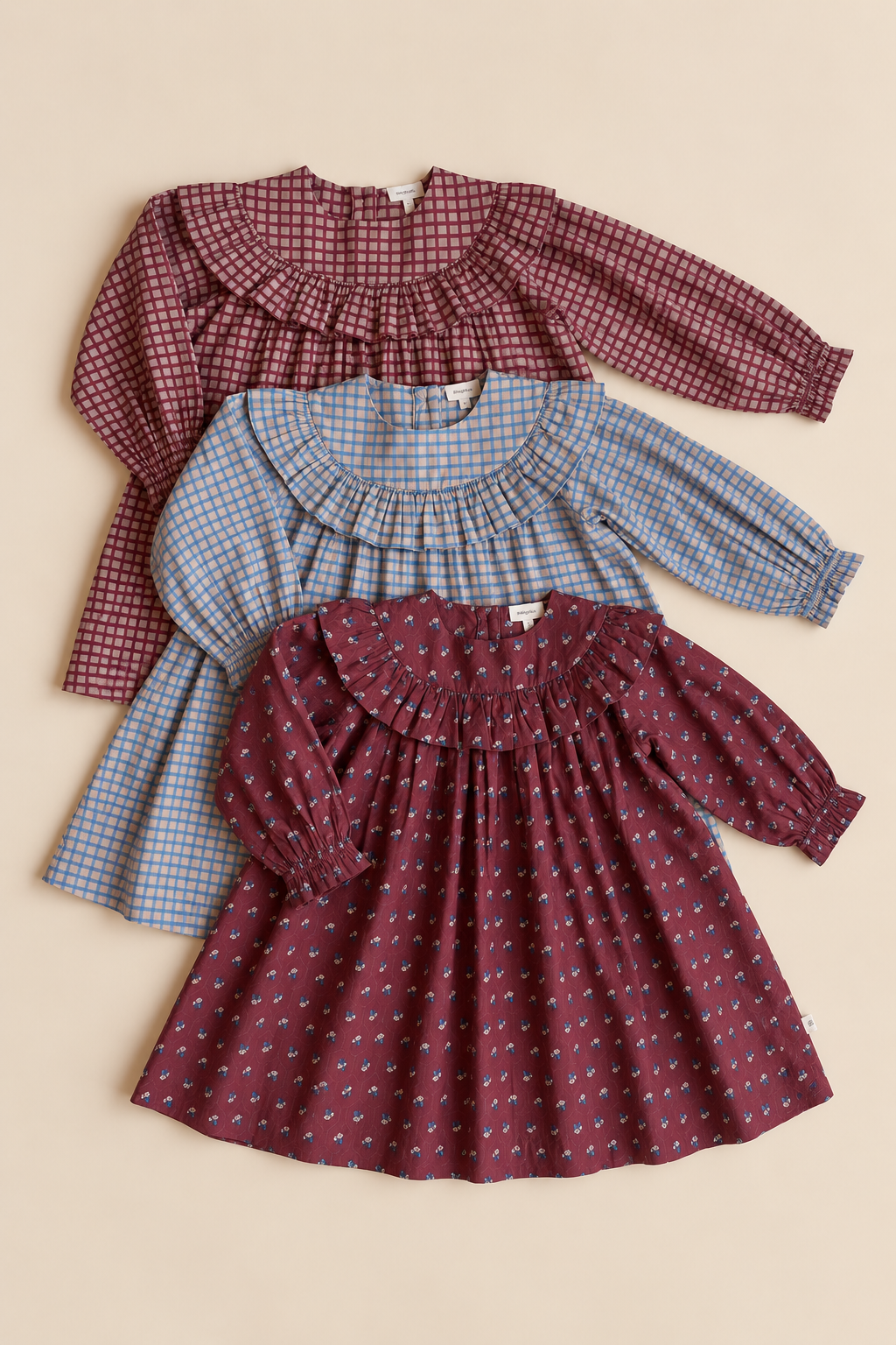 Ruffle Yoke Poplin Dress - Kids - Blue Check | 101441 Julia