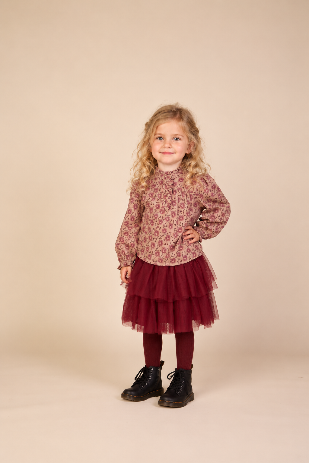Floral Cotton Blouse - Kids - Rose/Bordeaux | 101433 Nova