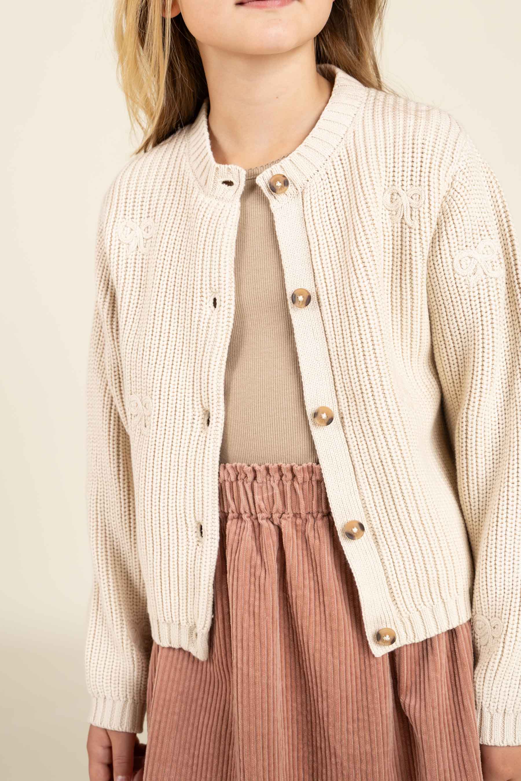 Cotton Knit Cardigan with Bows - Tween - Nature | 100791 Freya