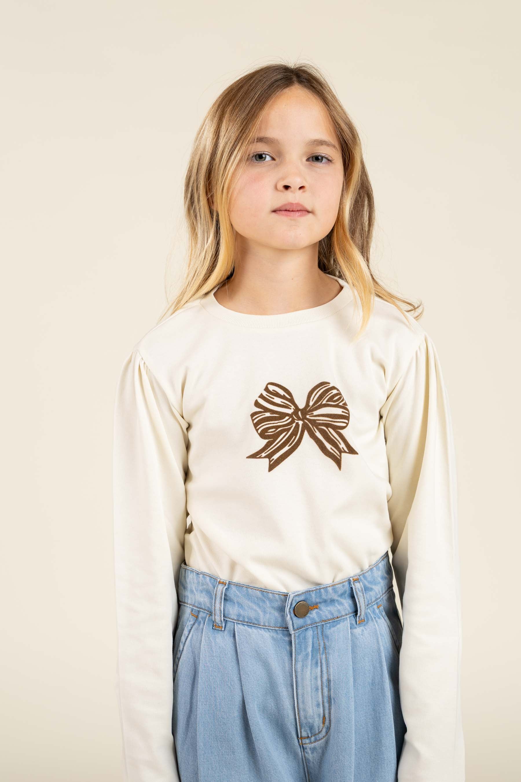 Long Sleeve  T-shirt w. Front Print - Tween - Off White | 100849 Kendell