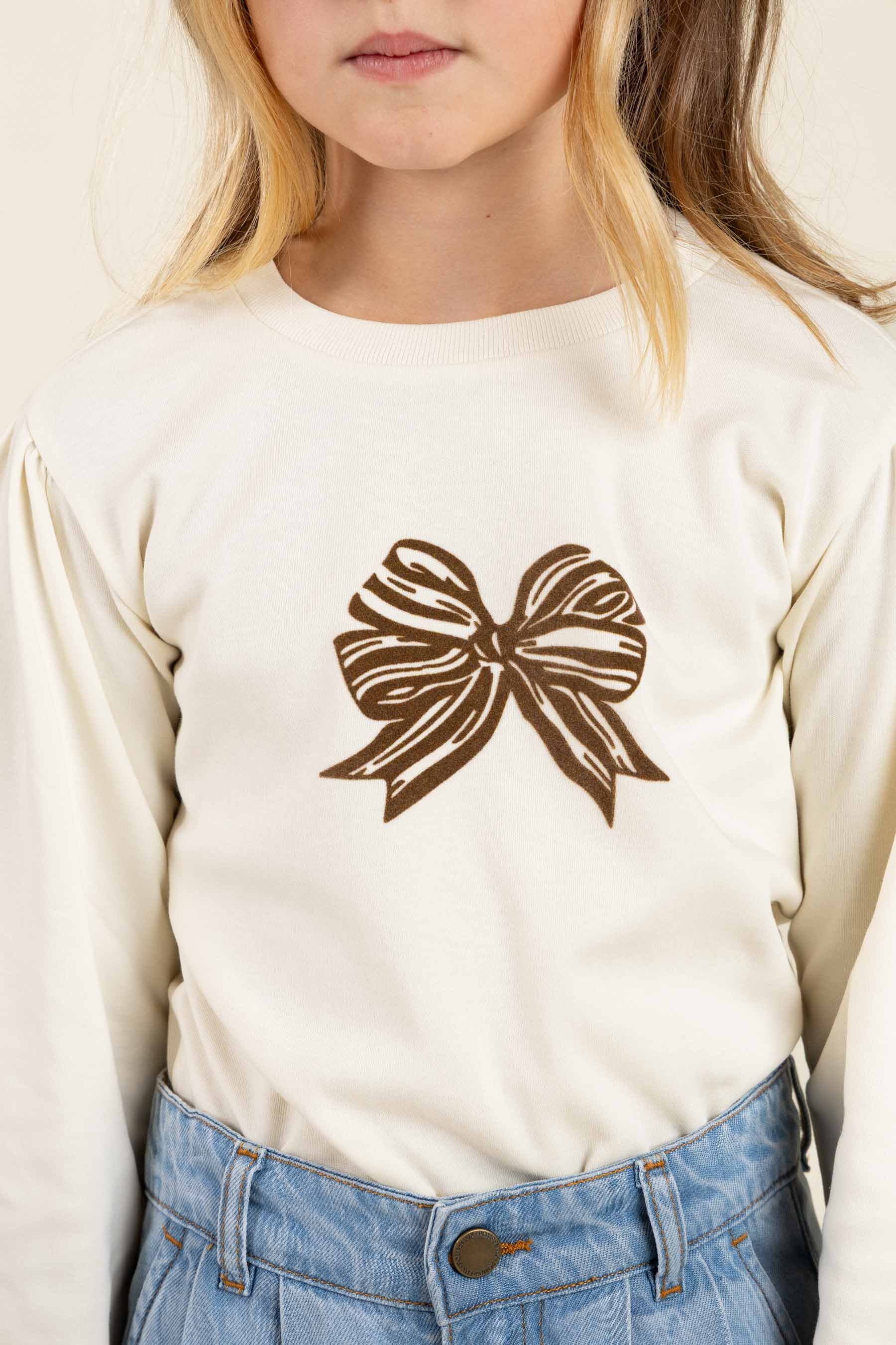 Long Sleeve  T-shirt w. Front Print - Tween - Off White | 100849 Kendell