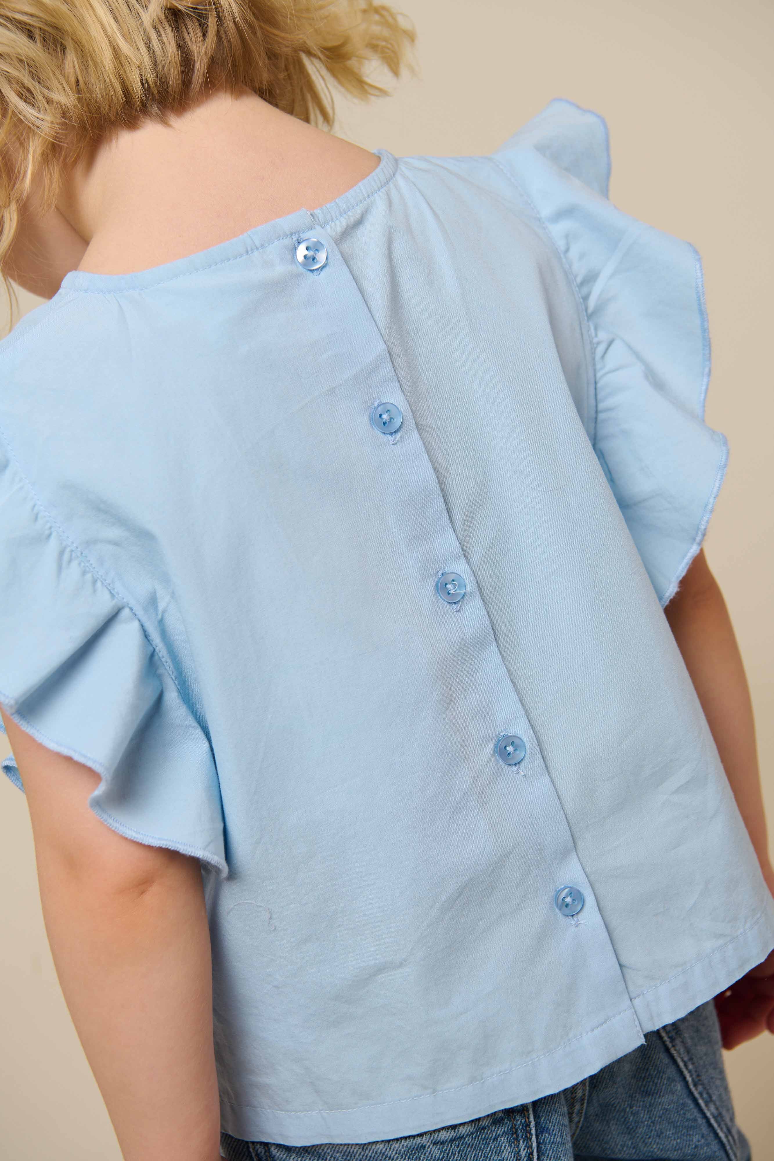 Poplin Blouse with Embroidery - Kids - Powder Blue | 101042 Barbara
