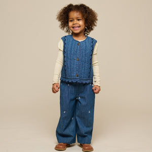 Embroidered Light Denim Trousers - Kids - Blue Denim | 101050 Isabella