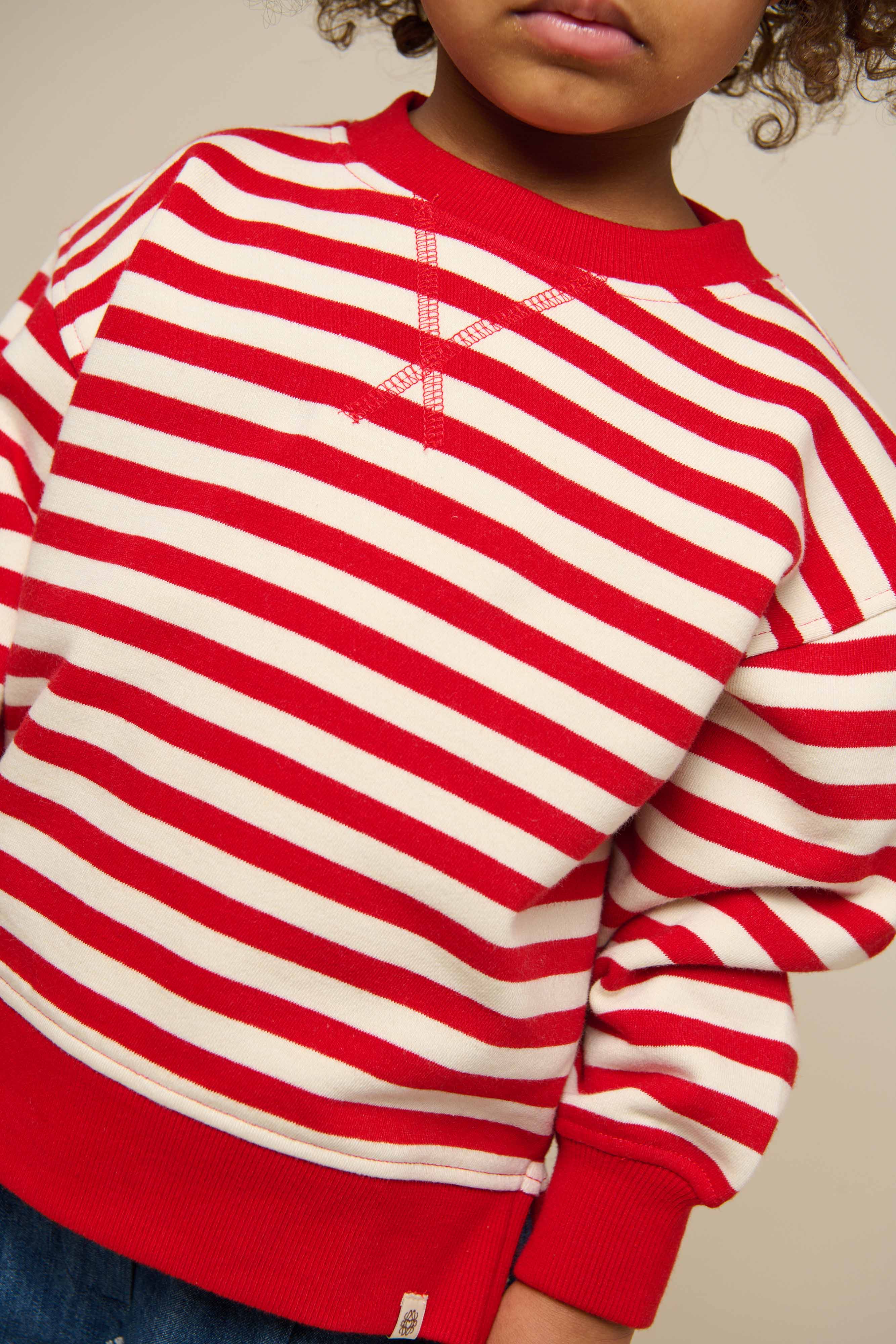 Striped Crewneck Sweatshirt - Kids - Cherry Red Stripe | 101342 Daniella