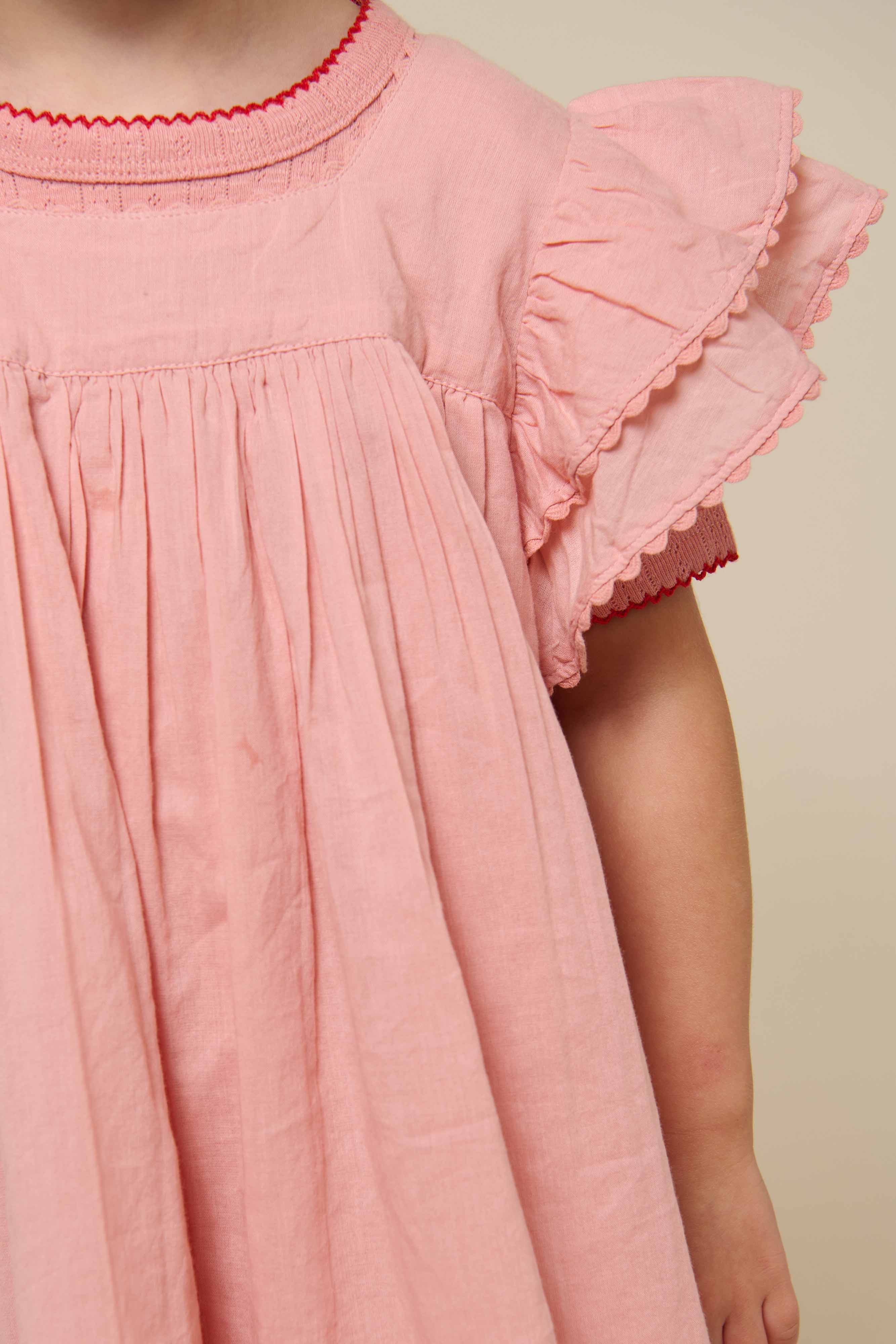 Cotton Dress with Ric Rac Frill - Kids - Rose Tan | 101034 Alma