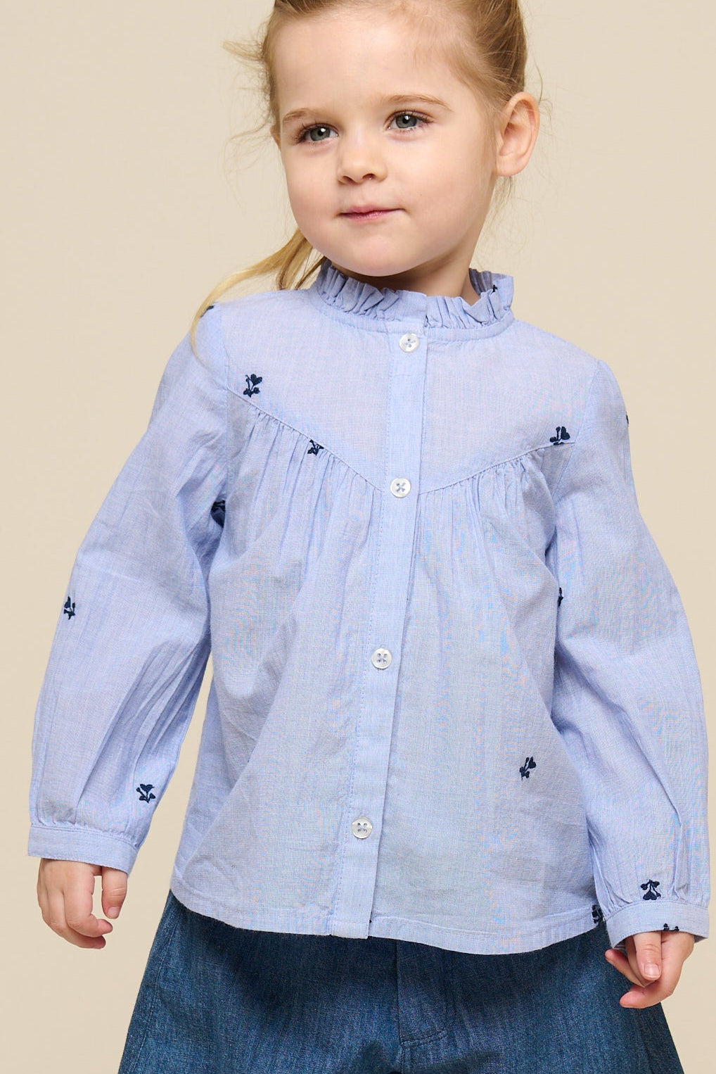 Embroidered Chambrey Shirt - Kids - Light Blue | 101058 Rose